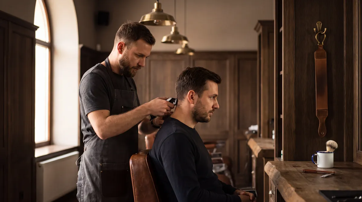 Barber podczas strzyżenia